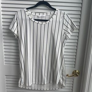 Chris & Carol Black and White Striped Short Sleeve Top